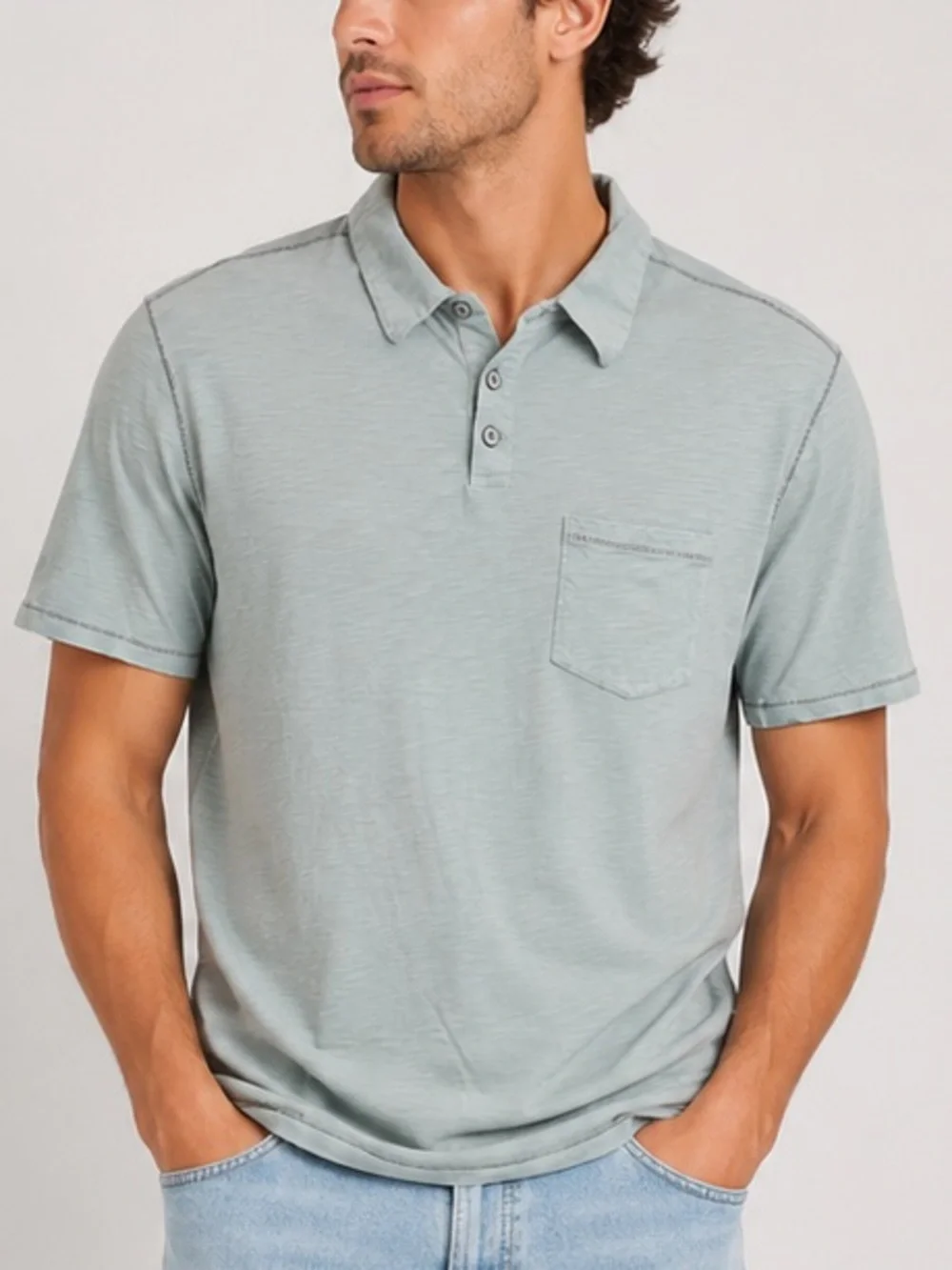 True Grit California Polo Shirt Men’s Large Light Blue 100% Cotton Pocket Polo